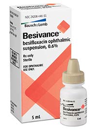 Topical ophthalmic antibacterial administered via sterile drops