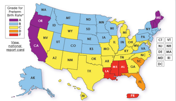 March of Dimes Preterm Birth Rate Report Card