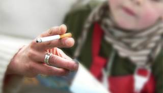 A mother smokes a cigarette near her child, potentially up the child's risk of allergy development A mother smokes a cigarette near her child, potentially up the child's risk of allergy development